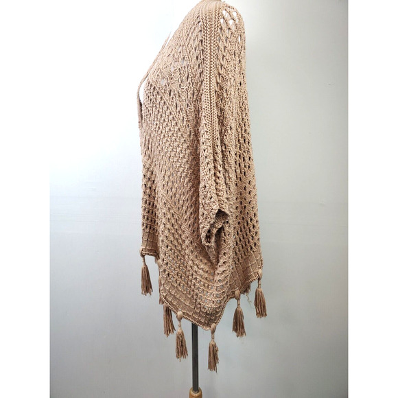 Soft Surroundings Womens Small GALICIA OPEN Knit CROCHET Brown TASSELS Sweater - Picture 4 of 11